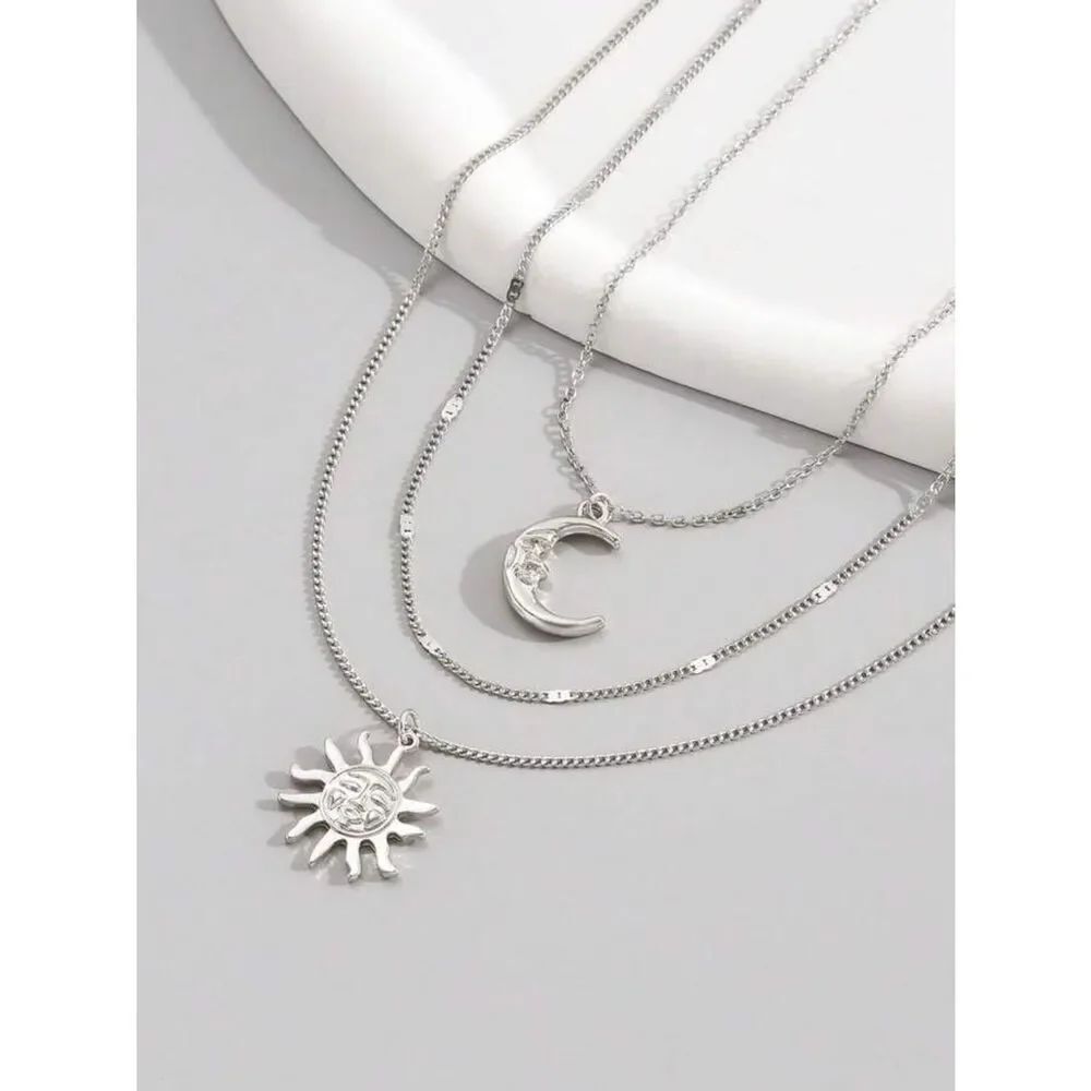 Silver Layered Necklace Set R103 - Picture 4 of 4